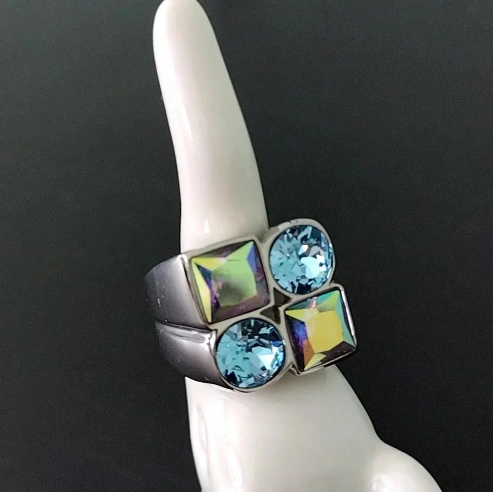 Iridescent Statement Cocktail Ring Stainless Steel Nickel Free Hypoallergenic